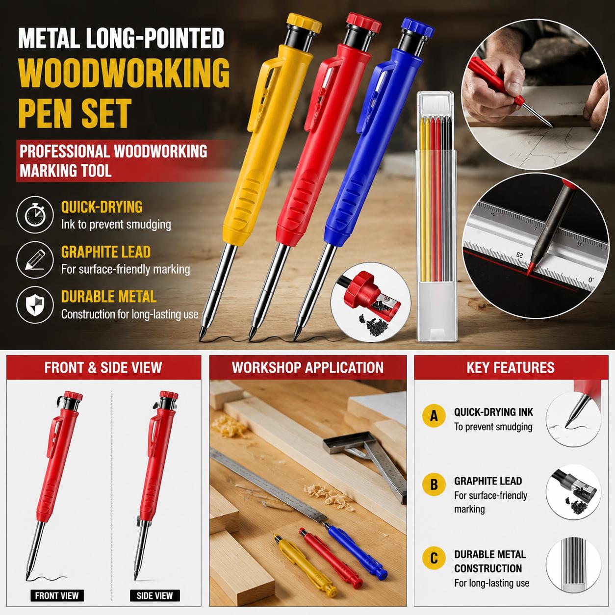 Workshop Tools In Engineering - Profesjonalny, precyzyjny metalowy ołówek stolarski z